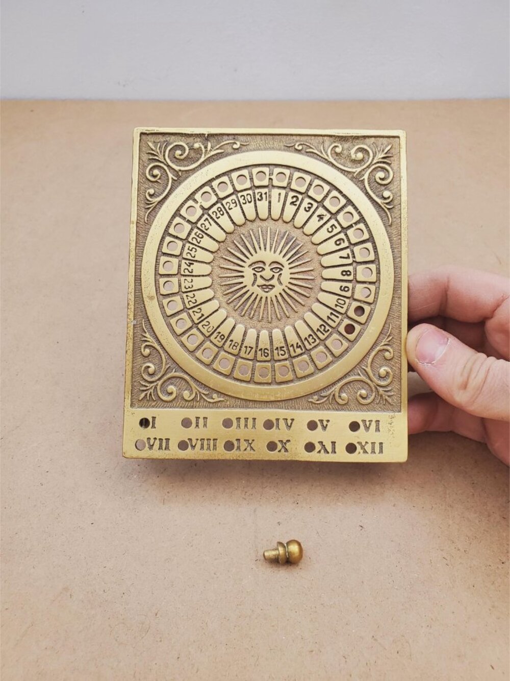 Vintage Brass Perpetual Sundial Calendar. MISSING 1 PEG Unique Housewarming, - Picture 6 of 12